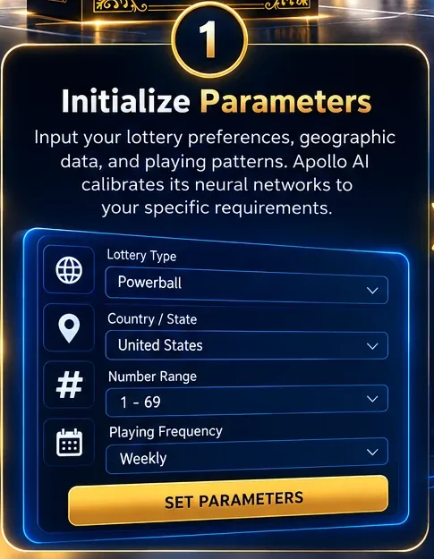 Apollo AI step one: setting lottery type, state, number range and frequency